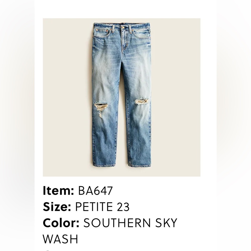 J. Crew slouchy boyfriend jean 23 petite distressed denim